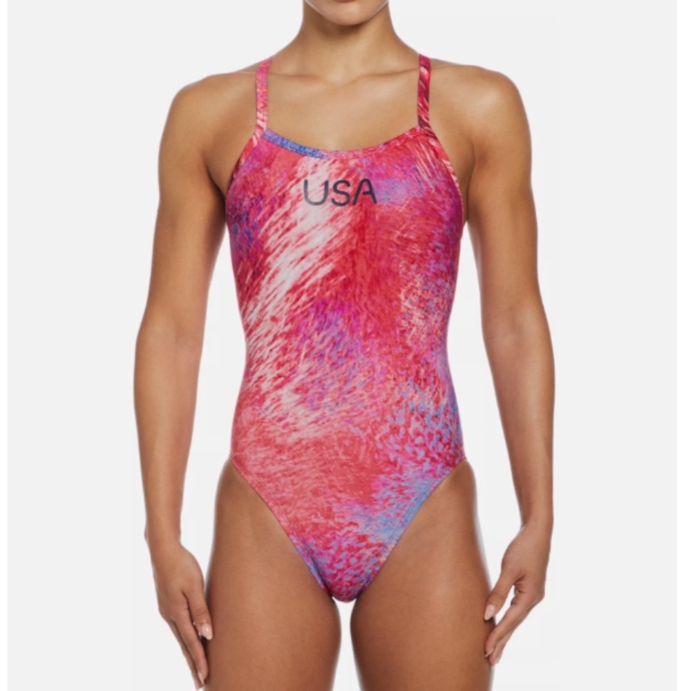 Nike Swim Team USA Olympic One Piece Swimsuit Pink Purple NESSE034 Womens 32 /6